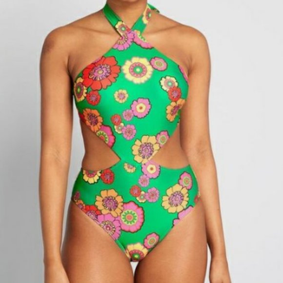 Modcloth Other - Modcloth Green Floral One Piece Swimsuit